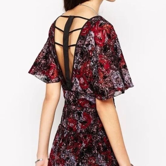 Free People Perfect Dream Black Berry Combo Elegant Floral V-Neck Dress - Picture 3 of 8